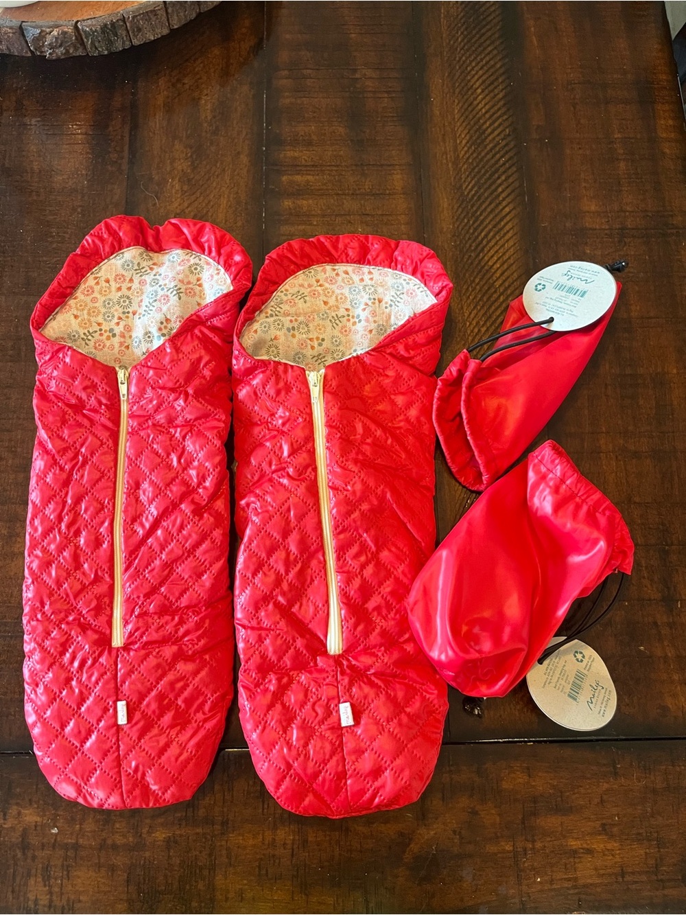 Maileg Red Quilted Kids Doll Sleeping Bag Set with Floral Lining- NWT-